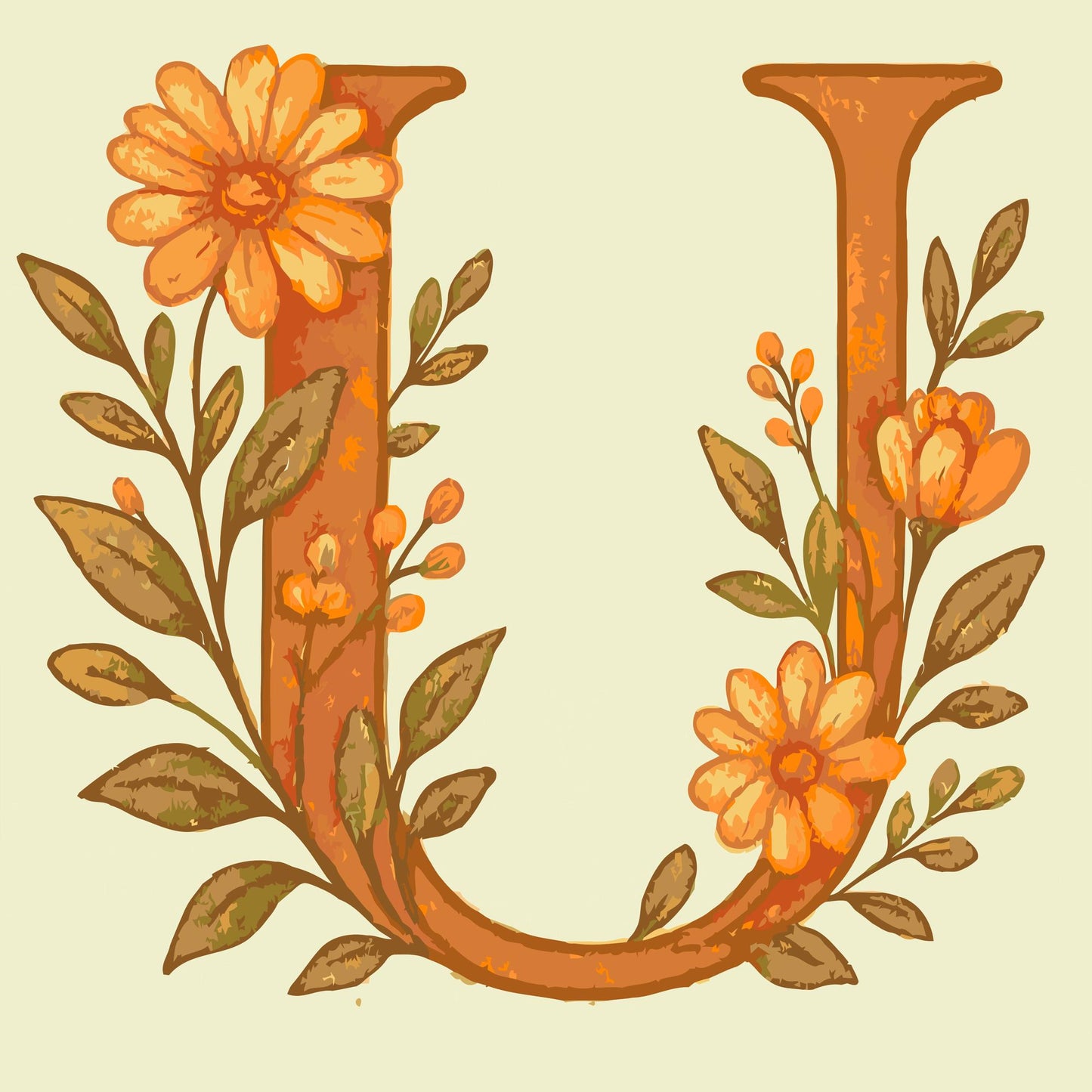 Paint by number - Bogstav U - Blomstermønster