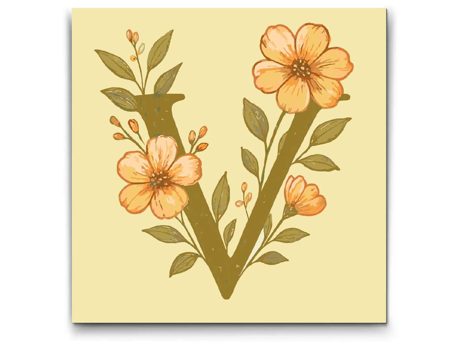 Paint by number - Bogstav V - Blomstermønster
