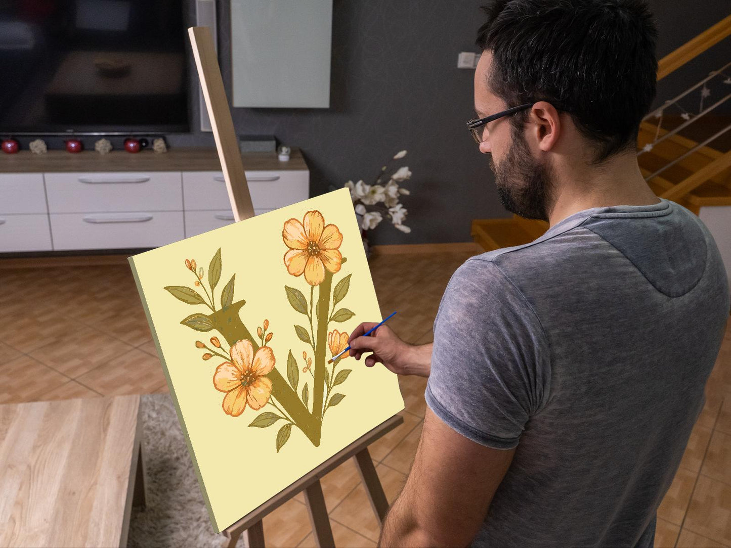 Paint by number - Bogstav V - Blomstermønster