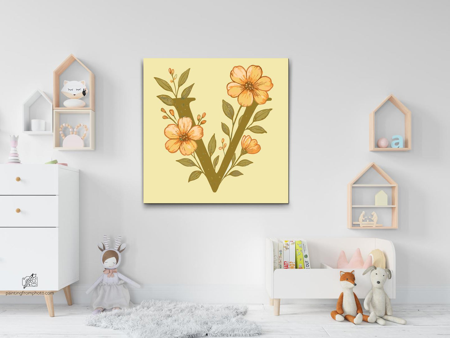 Paint by number - Bogstav V - Blomstermønster