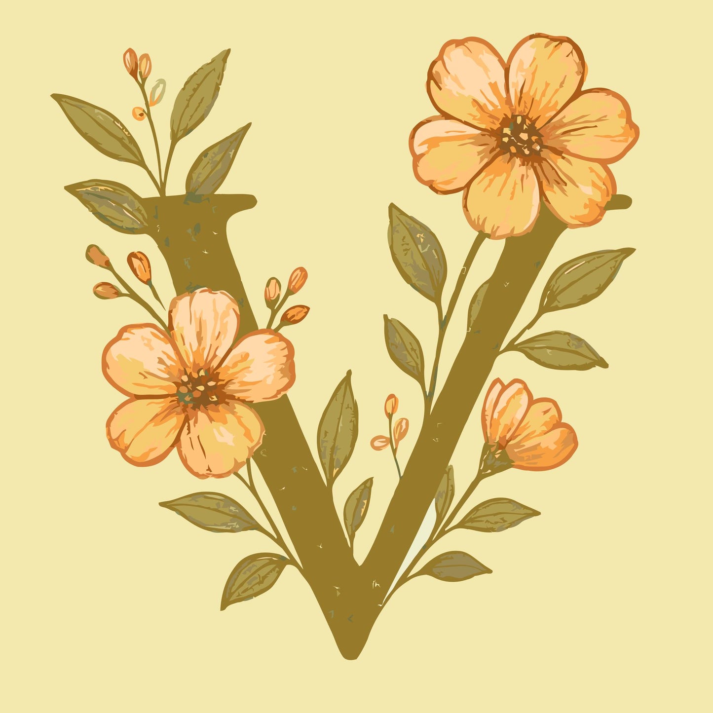 Paint by number - Bogstav V - Blomstermønster