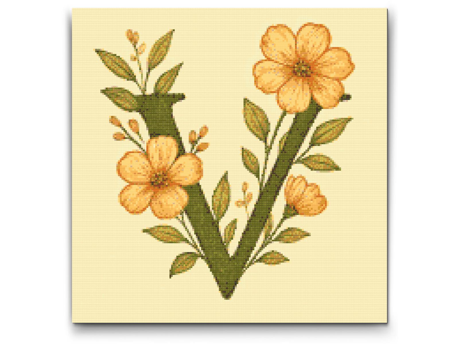 Diamond Paint - Bogstav V - Blomstermønster