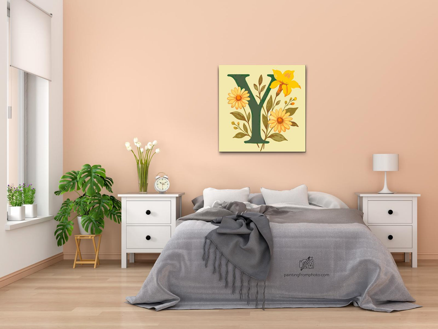 Paint by number - Bogstav Y - Blomstermønster
