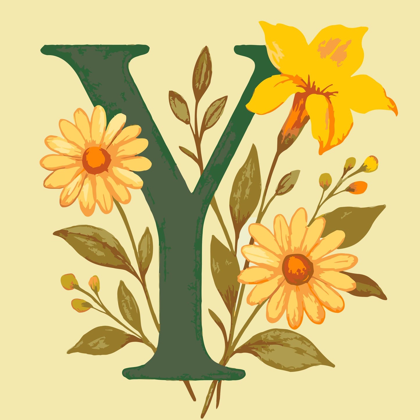 Paint by number - Bogstav Y - Blomstermønster