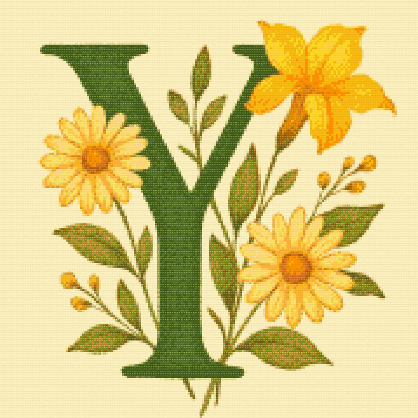 Diamond Paint - Bogstav Y - Blomstermønster