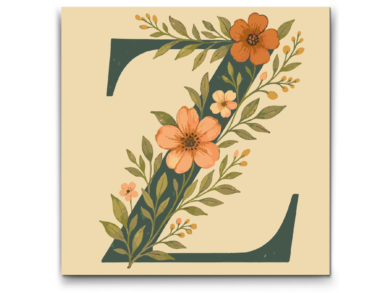 Paint by number - Bogstav Z - Blomstermønster