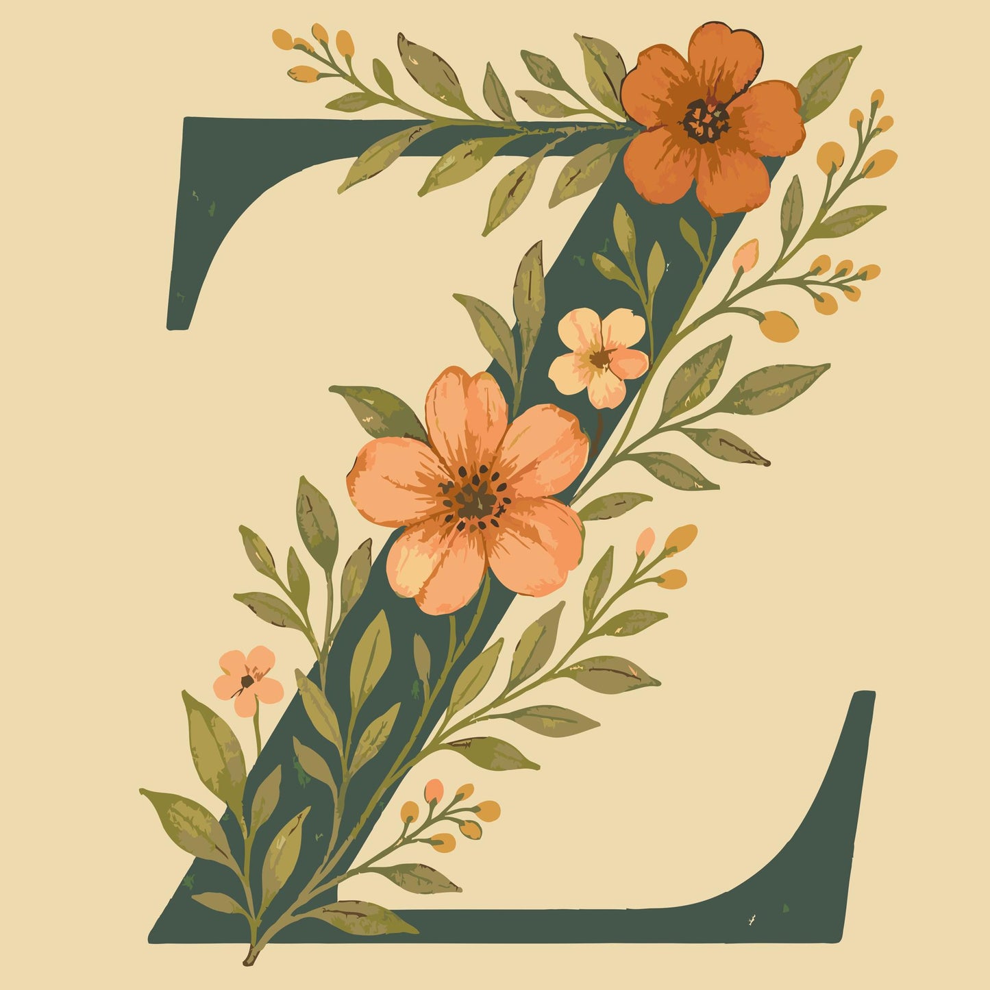 Paint by number - Bogstav Z - Blomstermønster