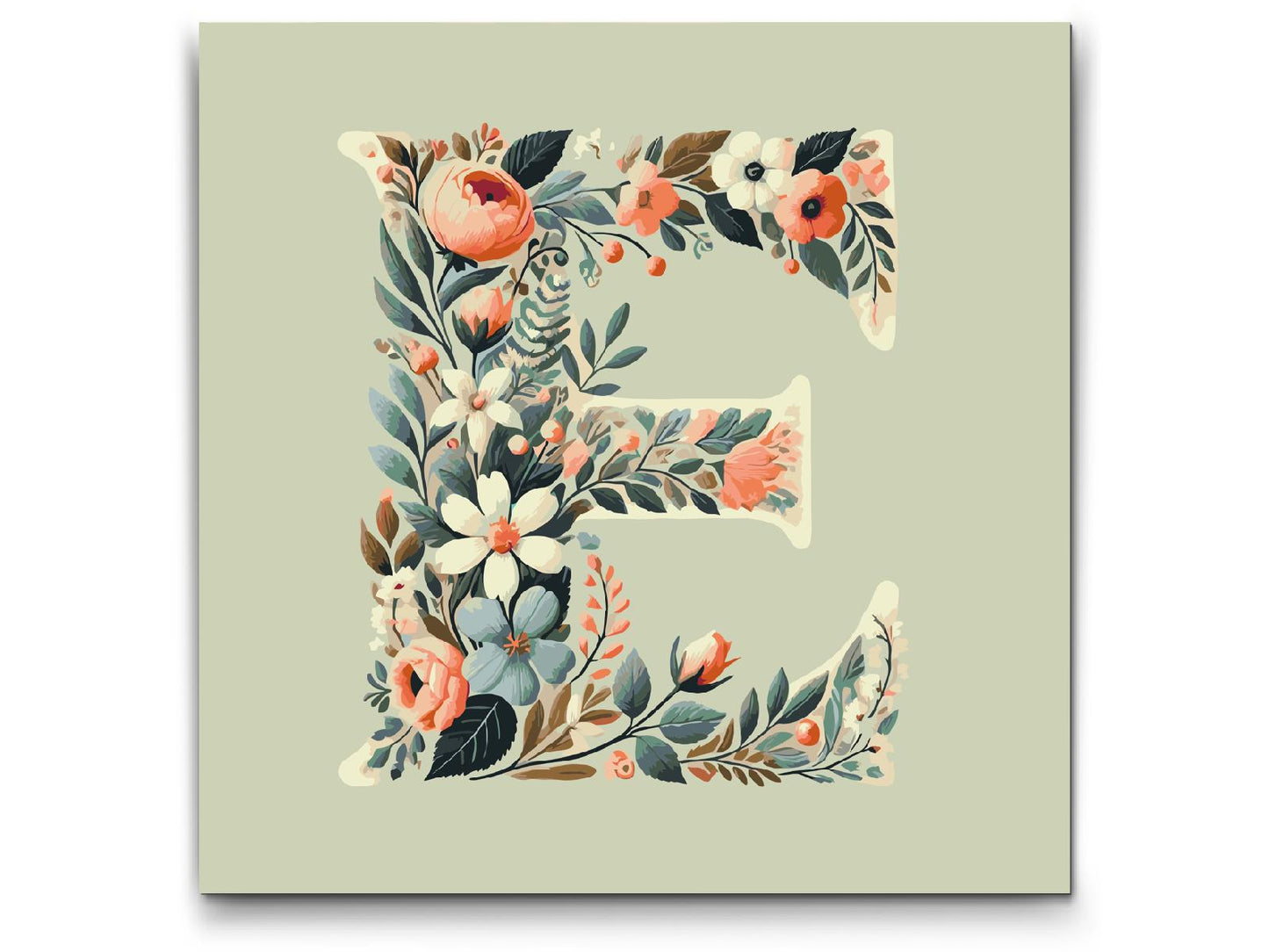 Paint by number - Bogstav E - Blomstermønster