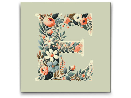 Paint by number - Bogstav E - Blomstermønster