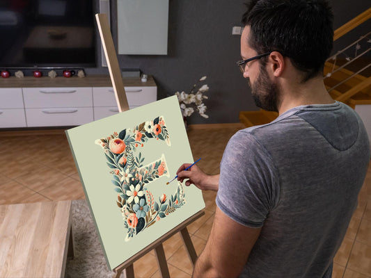 Paint by number - Bogstav E - Blomstermønster