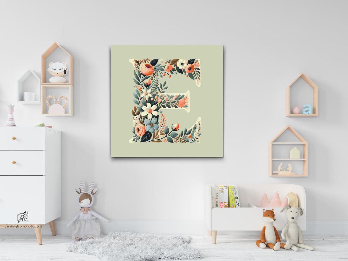 Paint by number - Bogstav E - Blomstermønster
