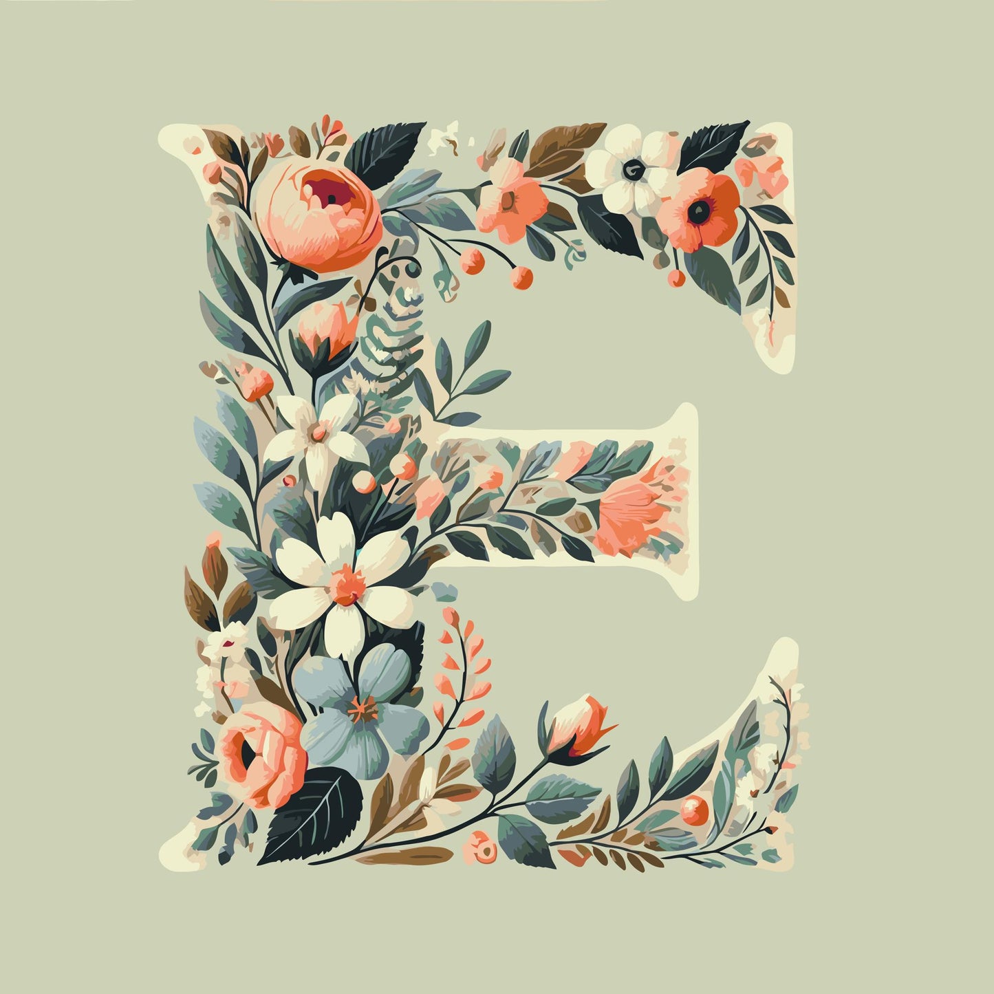 Paint by number - Bogstav E - Blomstermønster