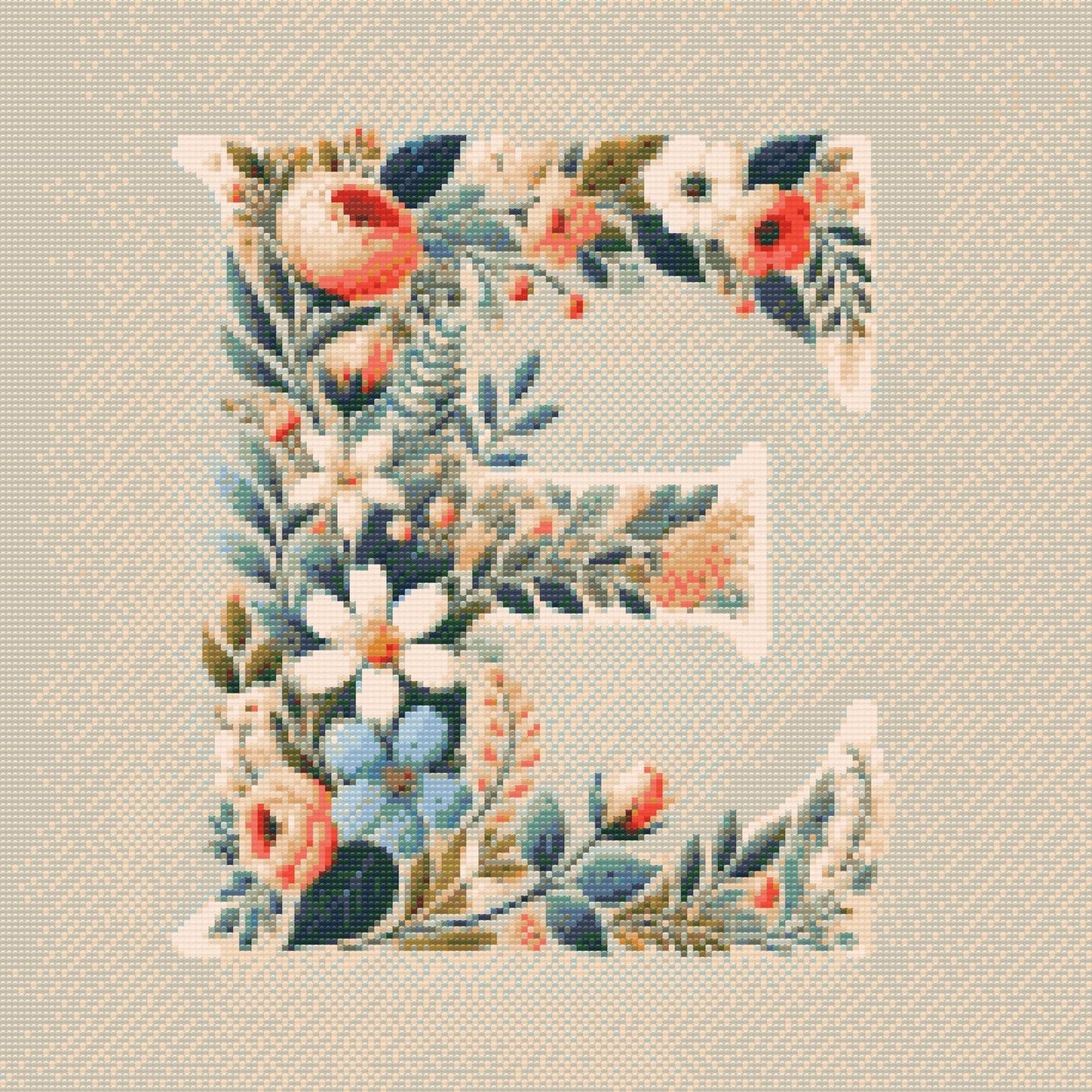 Diamond Paint - Bogstav E - Blomstermønster