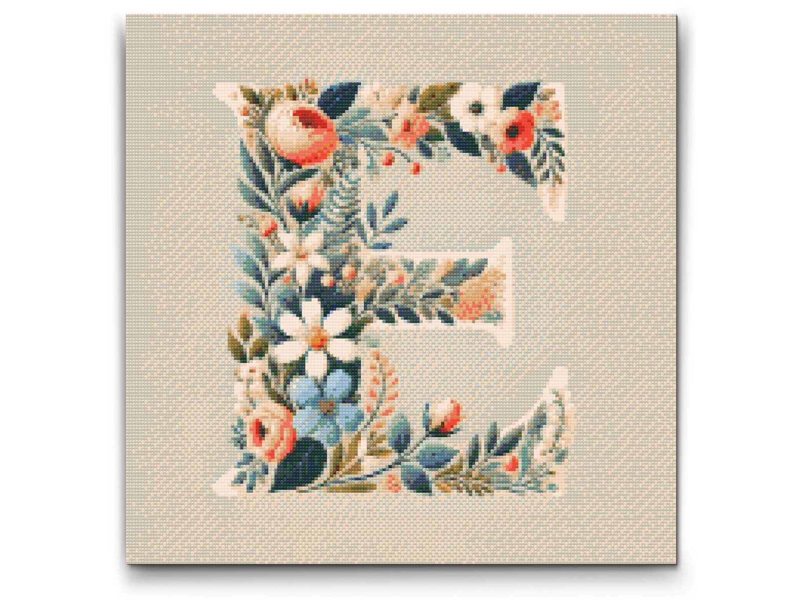 Diamond Paint - Bogstav E - Blomstermønster