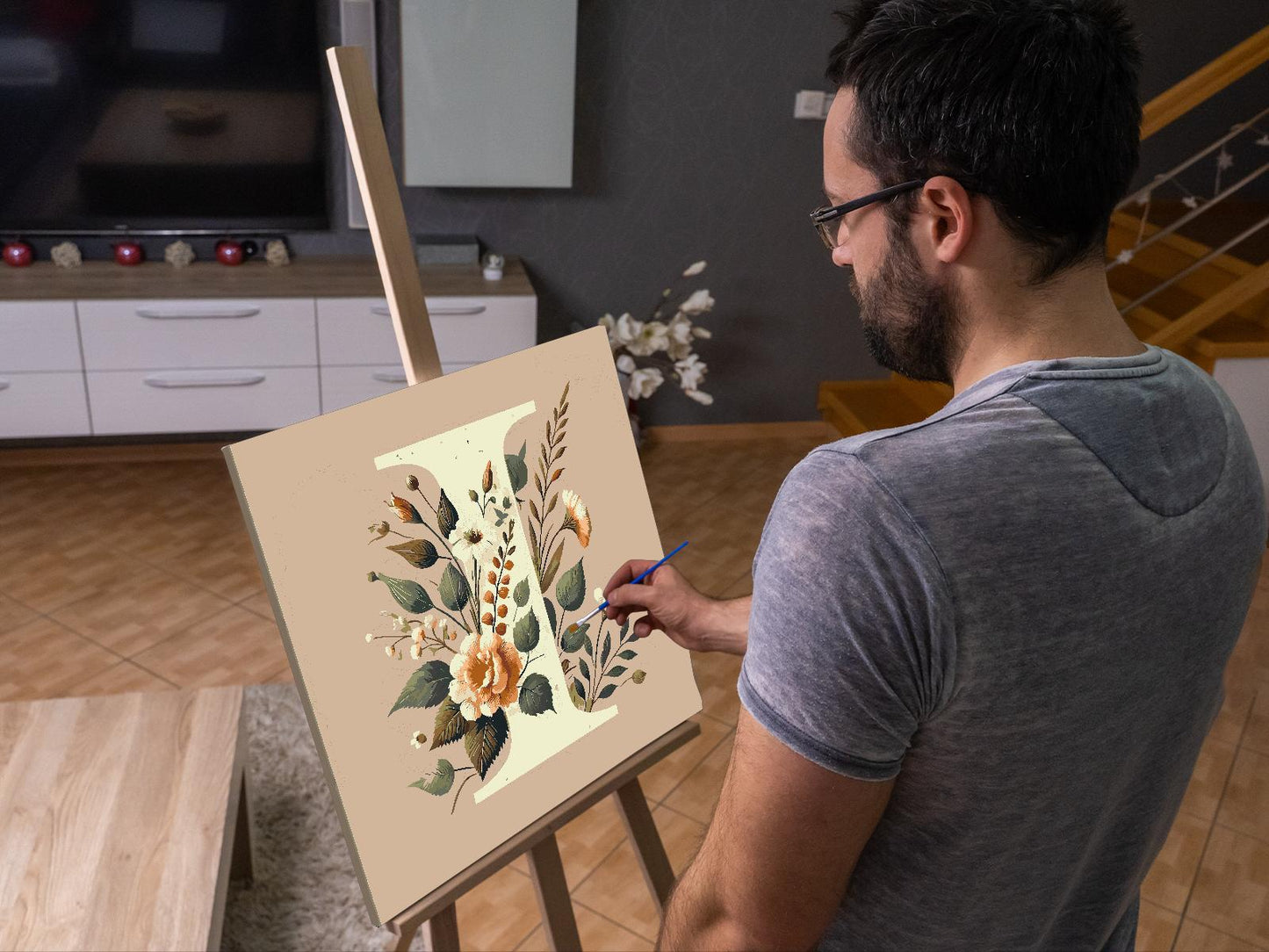 Paint by number - Bogstav I - Blomstermønster