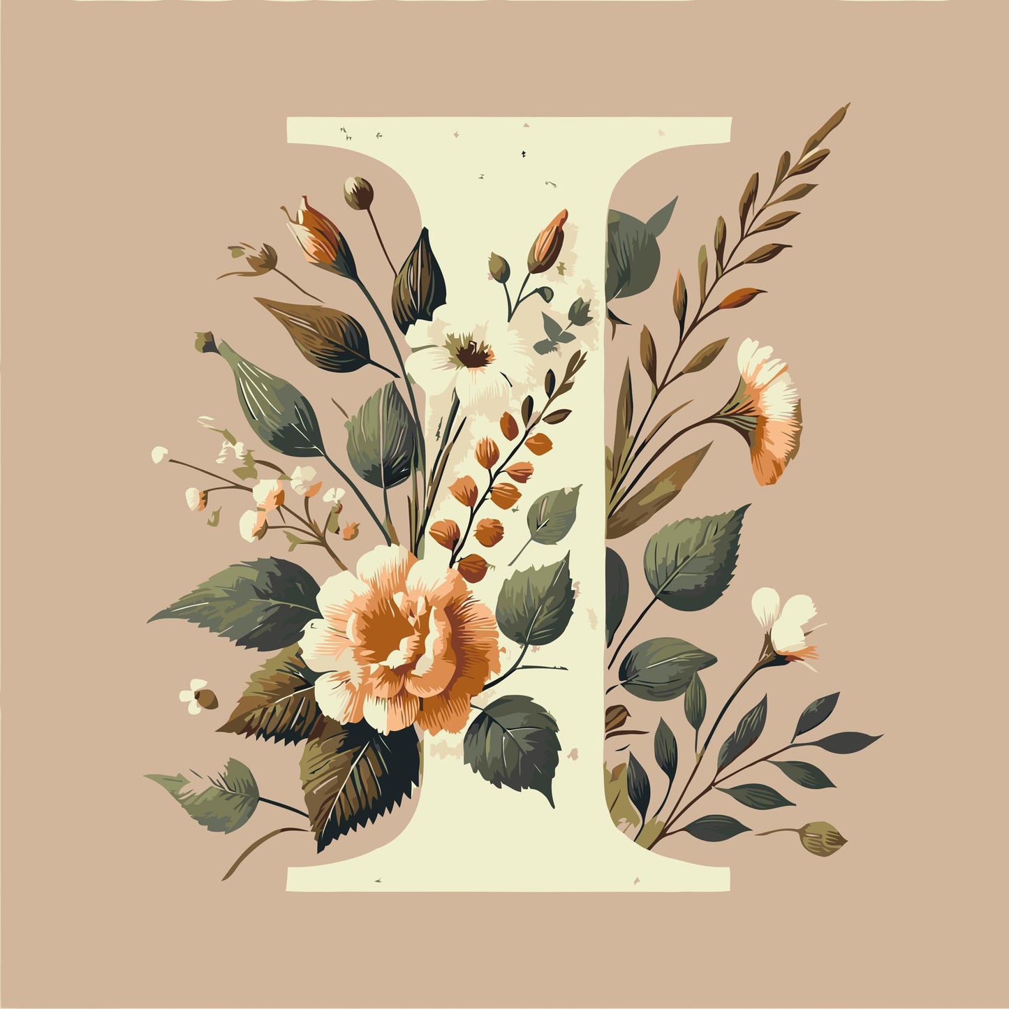 Paint by number - Bogstav I - Blomstermønster