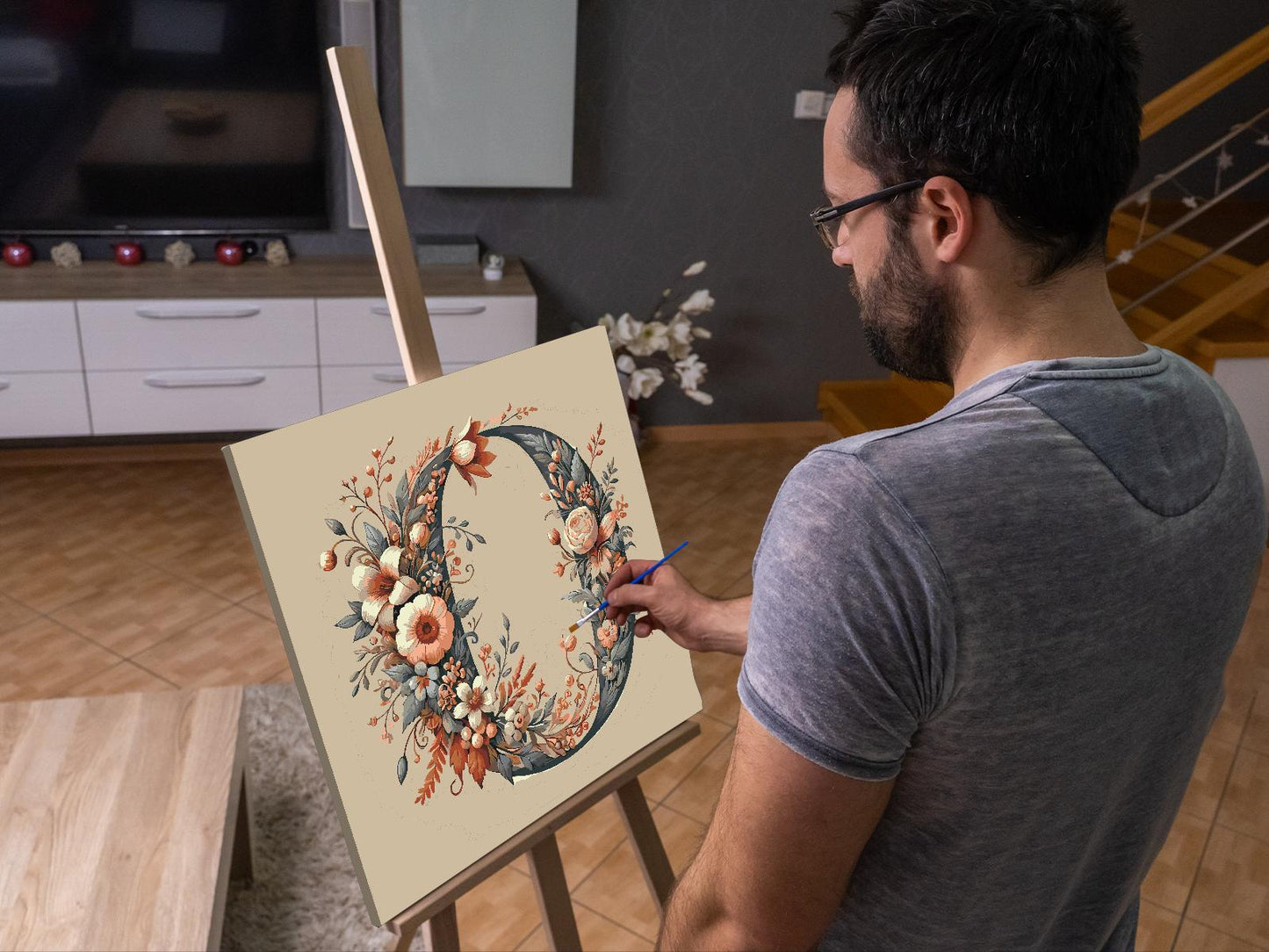 Paint by number - Bogstavet O - Blomstermønster