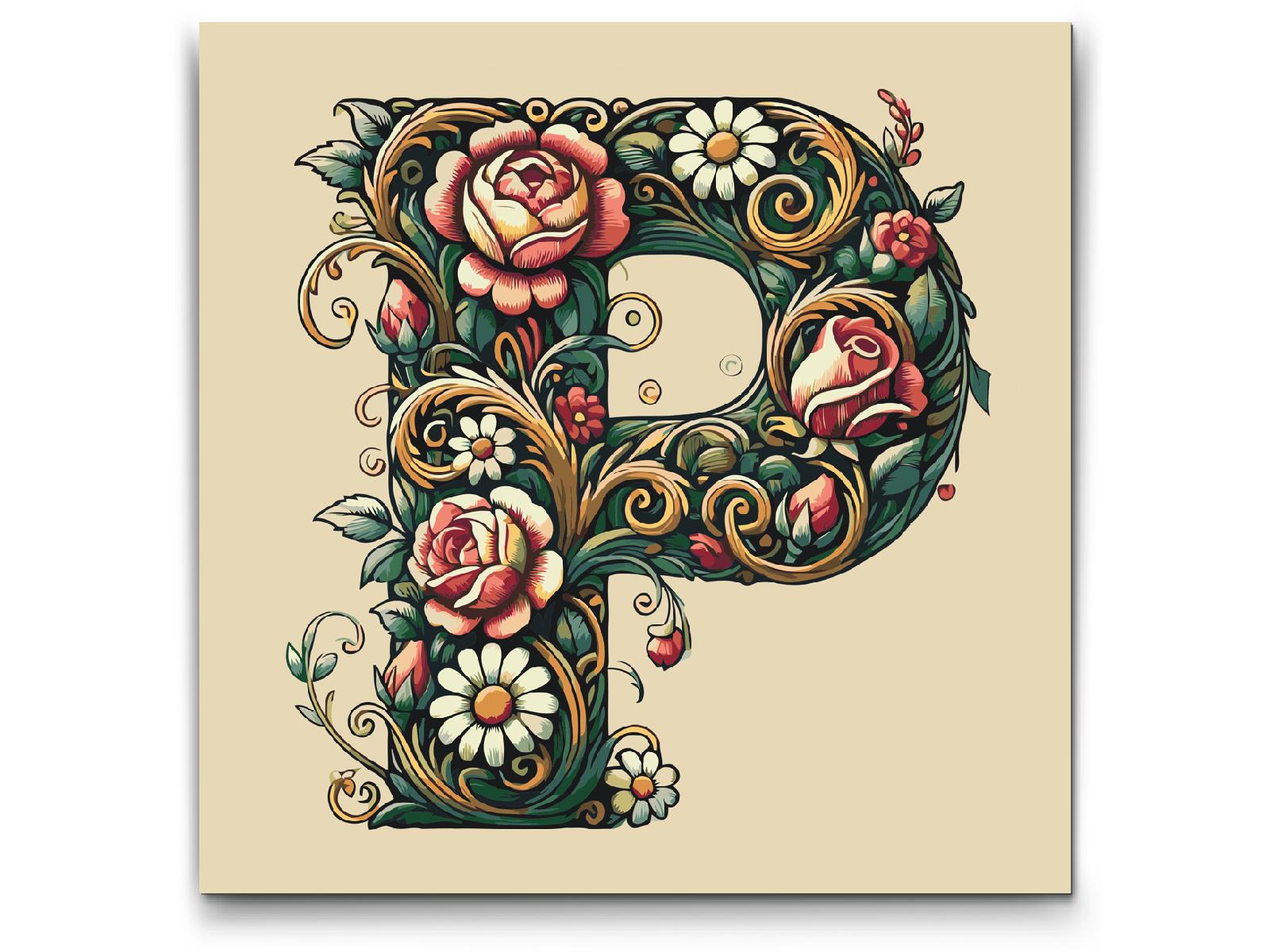 Paint by number - Bogstav P - Blomstermønster