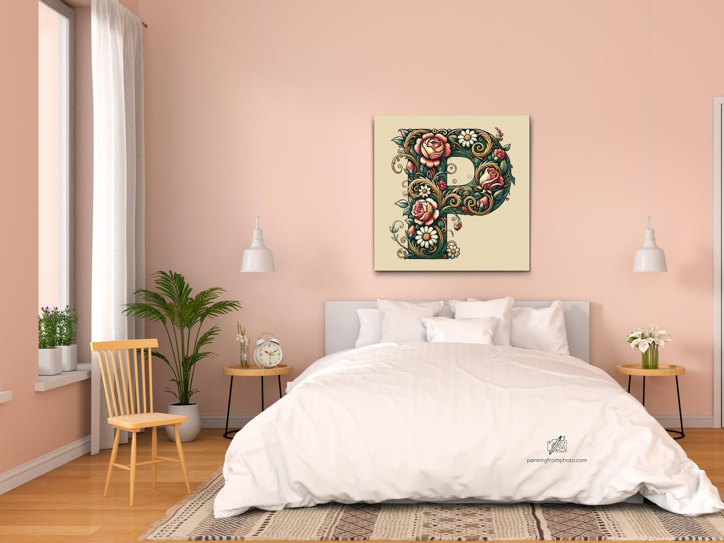 Paint by number - Bogstav P - Blomstermønster