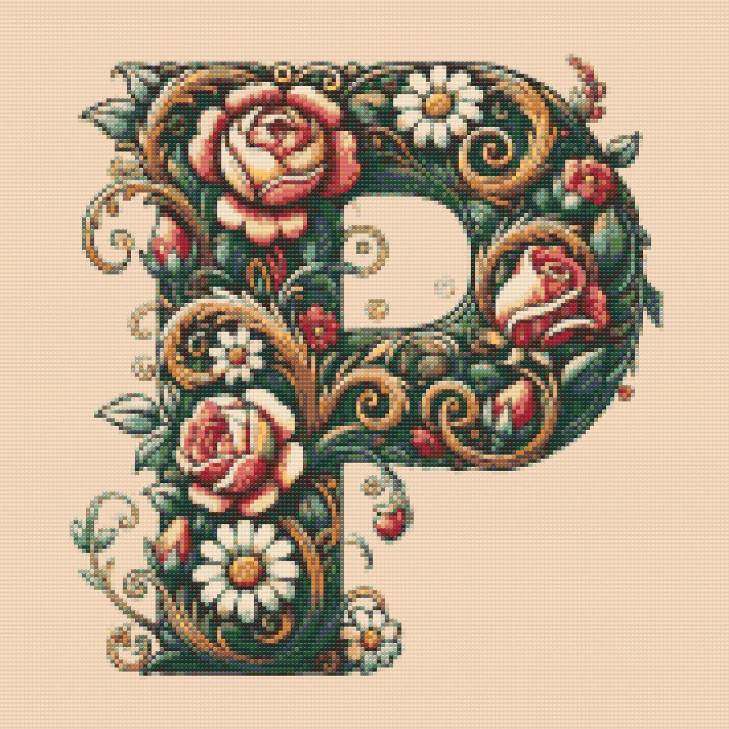 Diamond Paint - Bogstav P - Blomstermønster