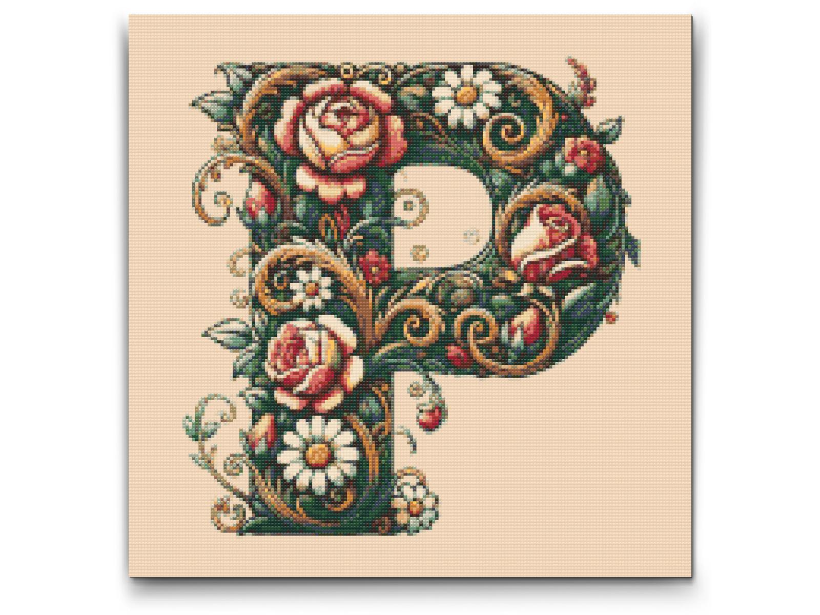 Diamond Paint - Bogstav P - Blomstermønster