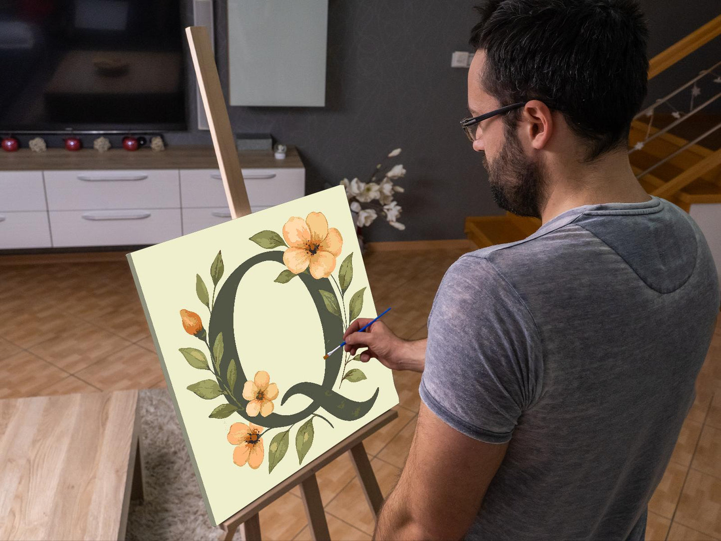 Paint by number - Bogstav Q - Blomstermønster