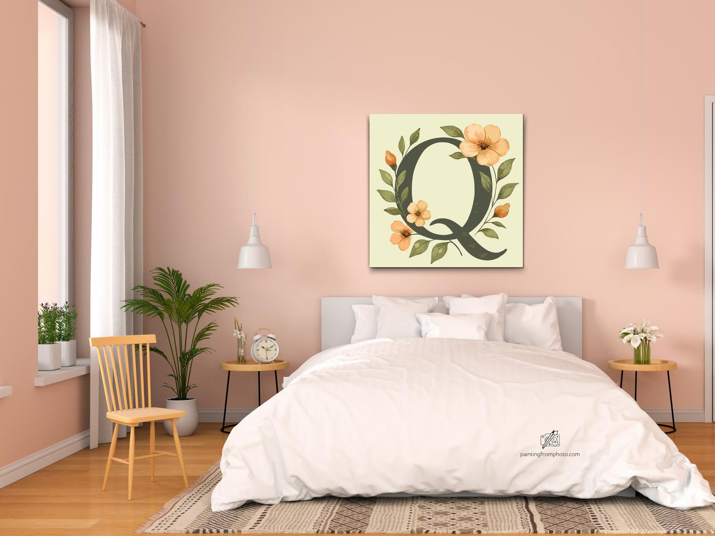 Paint by number - Bogstav Q - Blomstermønster