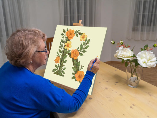Paint by number - Bogstav R - Blomstermønster