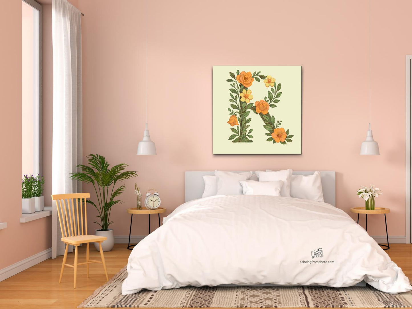 Paint by number - Bogstav R - Blomstermønster