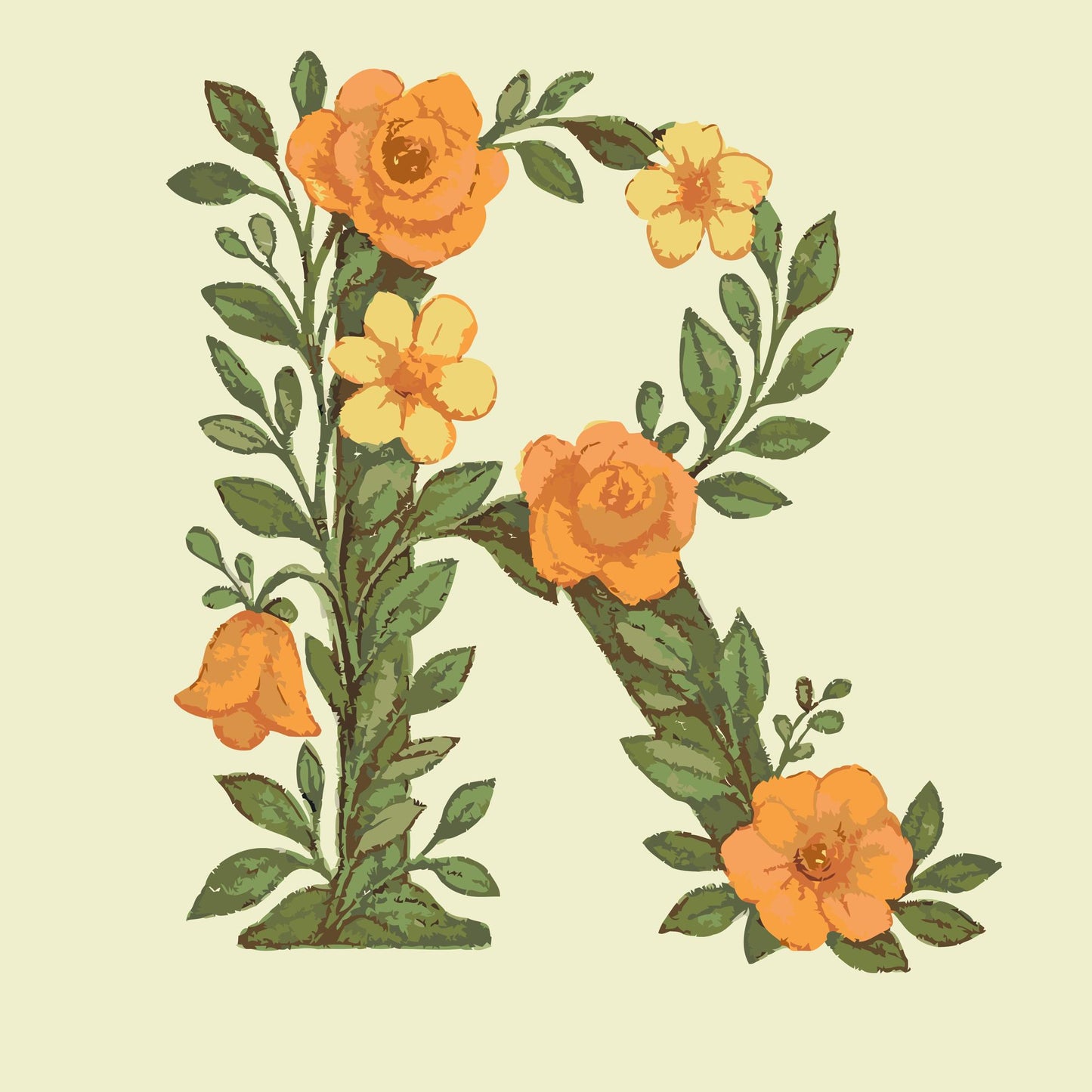 Paint by number - Bogstav R - Blomstermønster