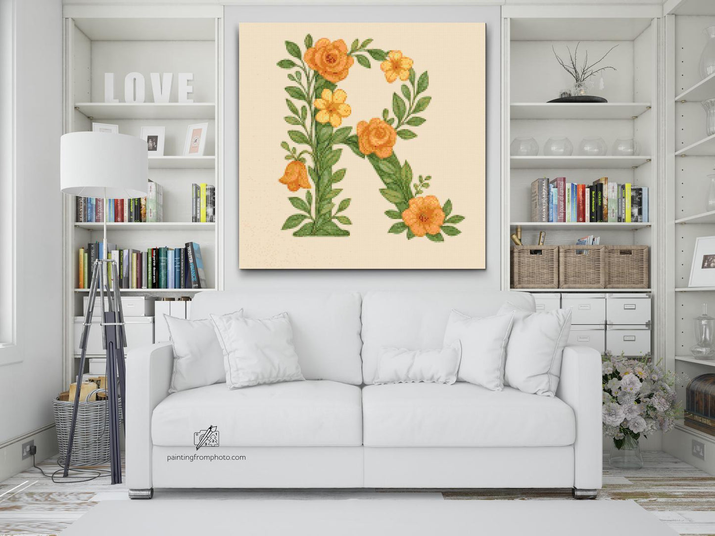 Diamond Paint - Bogstav R - Blomstermønster