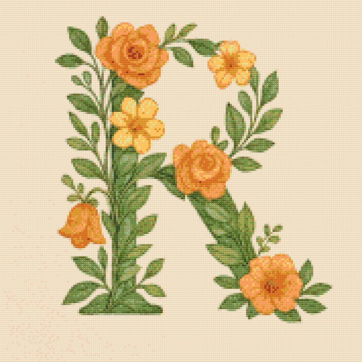 Diamond Paint - Bogstav R - Blomstermønster