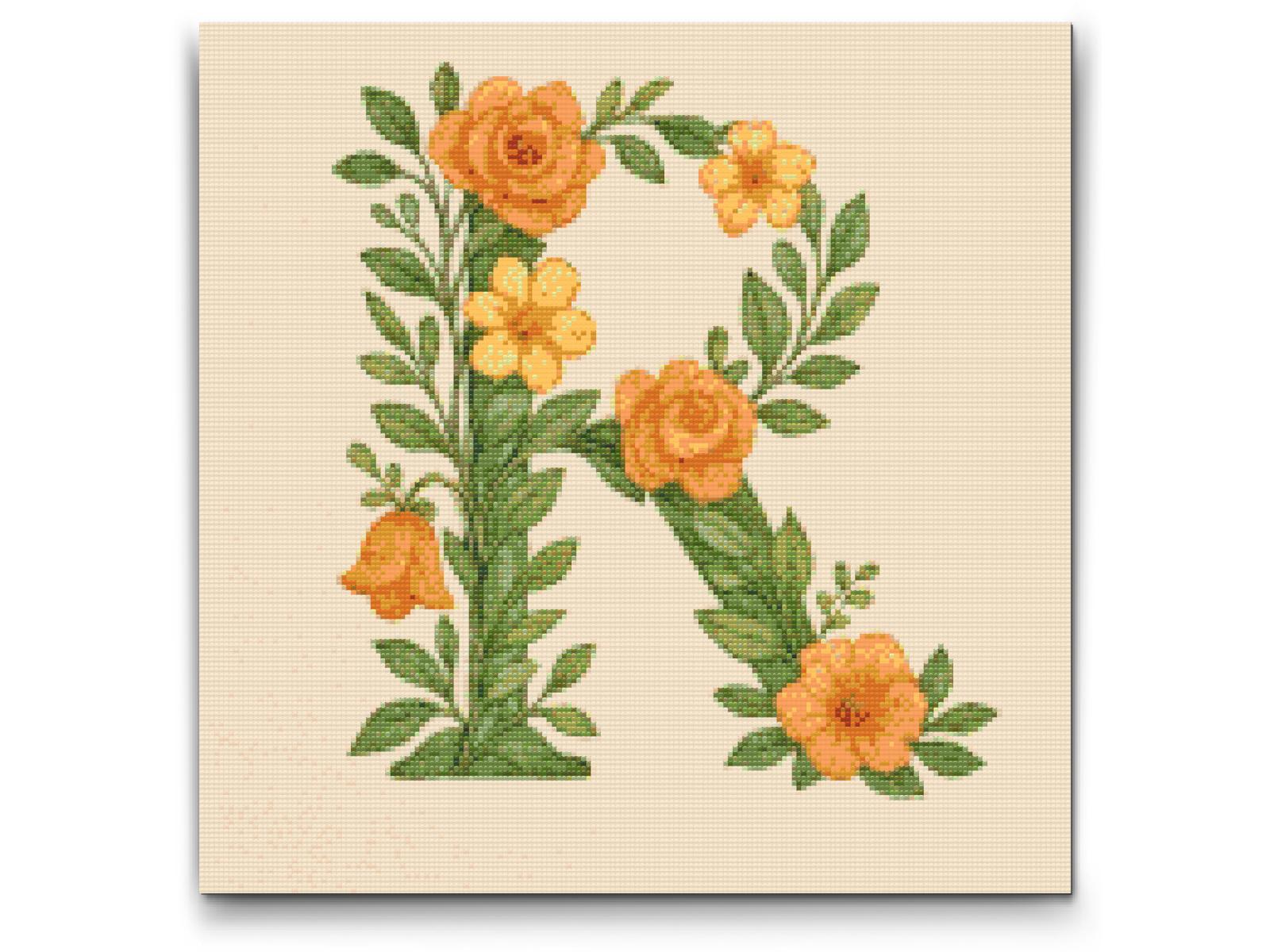 Diamond Paint - Bogstav R - Blomstermønster