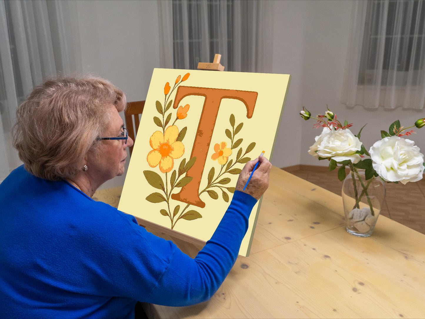 Paint by number - Bogstav T - Blomstermønster