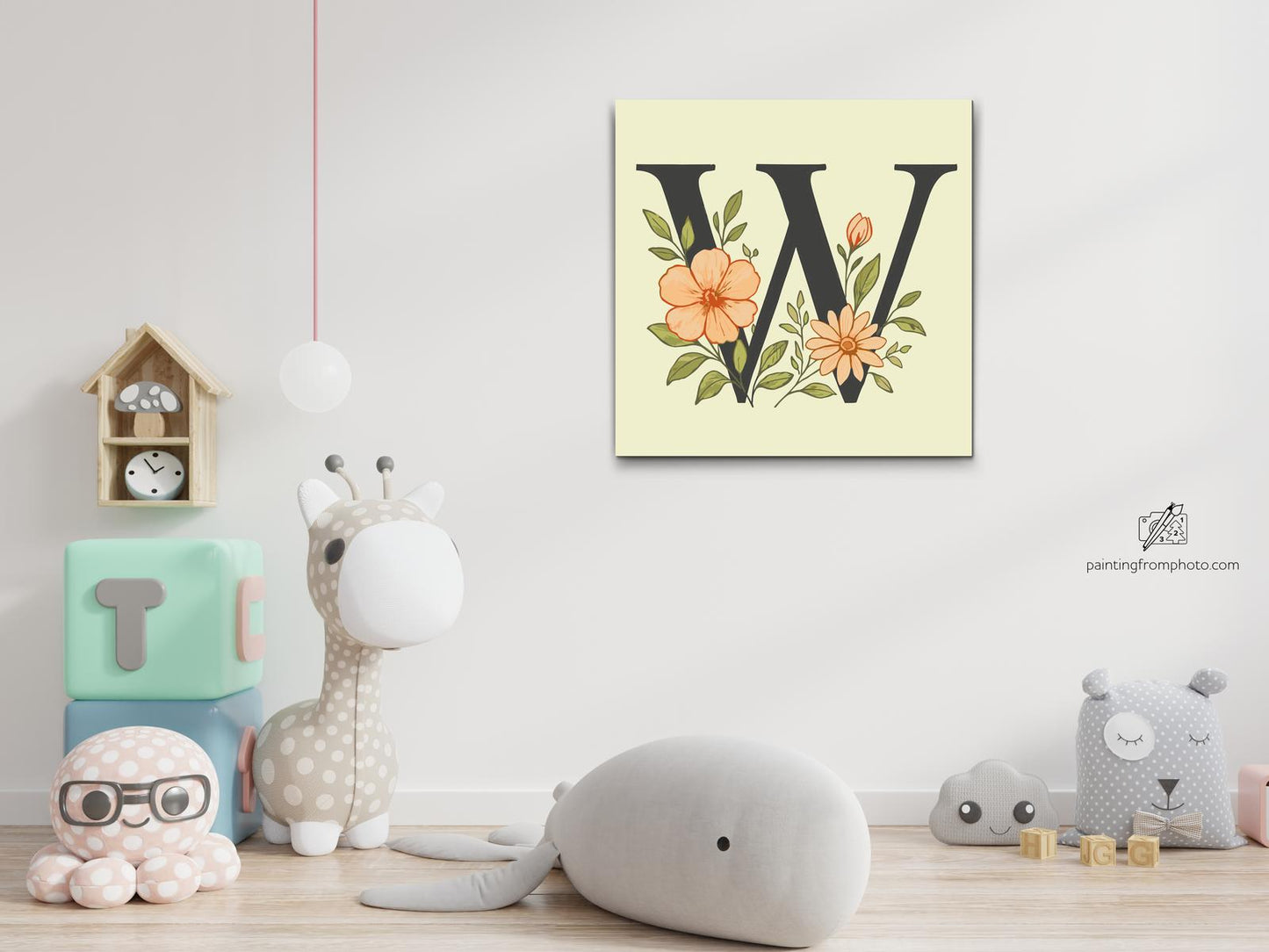 Paint by number - Bogstav W - Blomstermønster