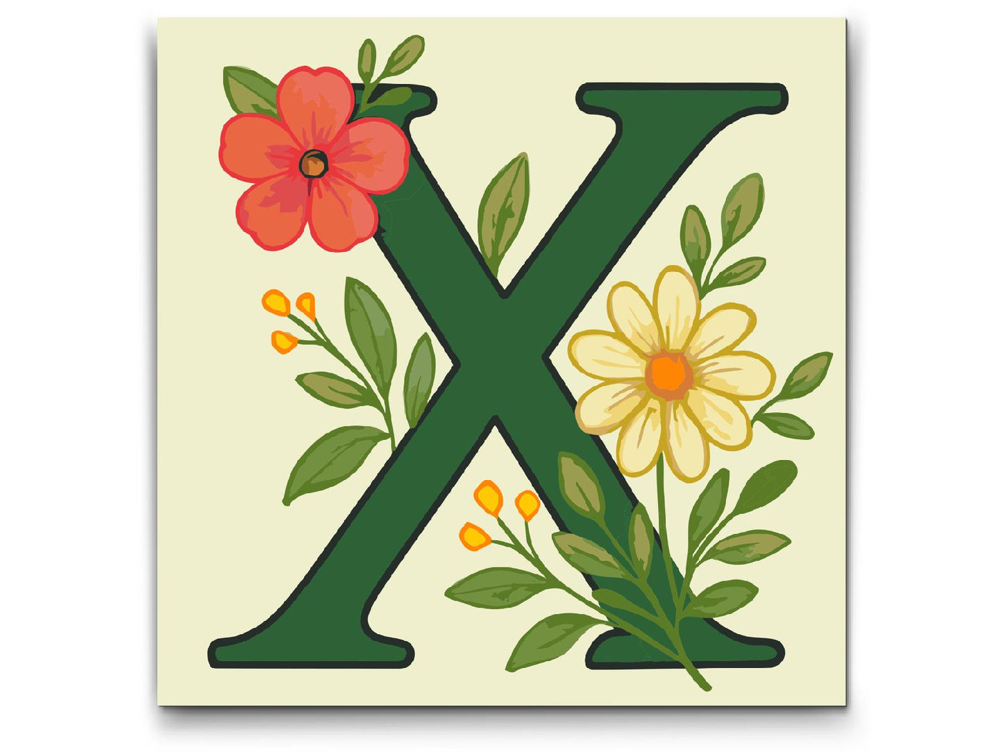 Paint by number - Bogstav X - Blomstermønster