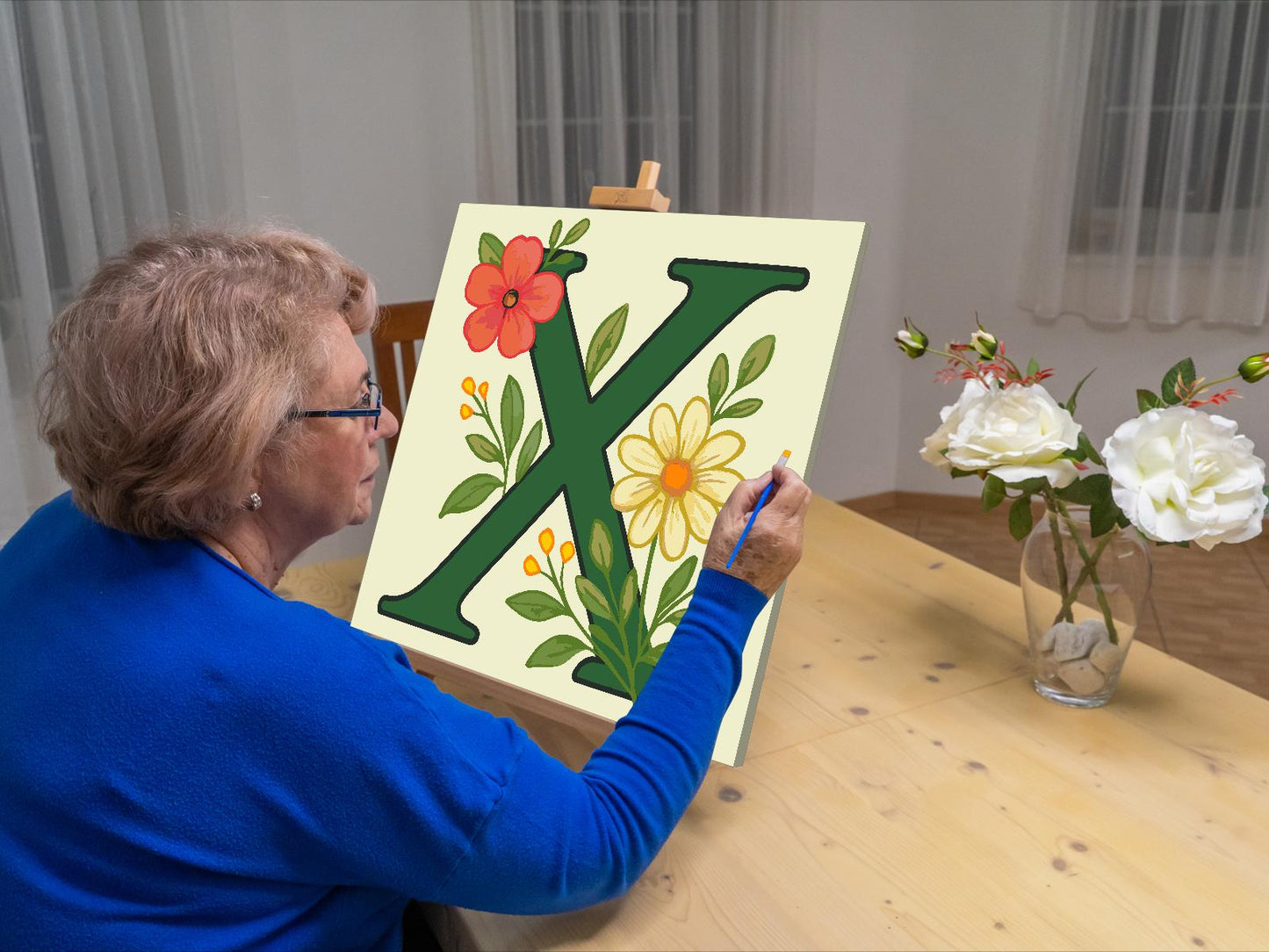 Paint by number - Bogstav X - Blomstermønster
