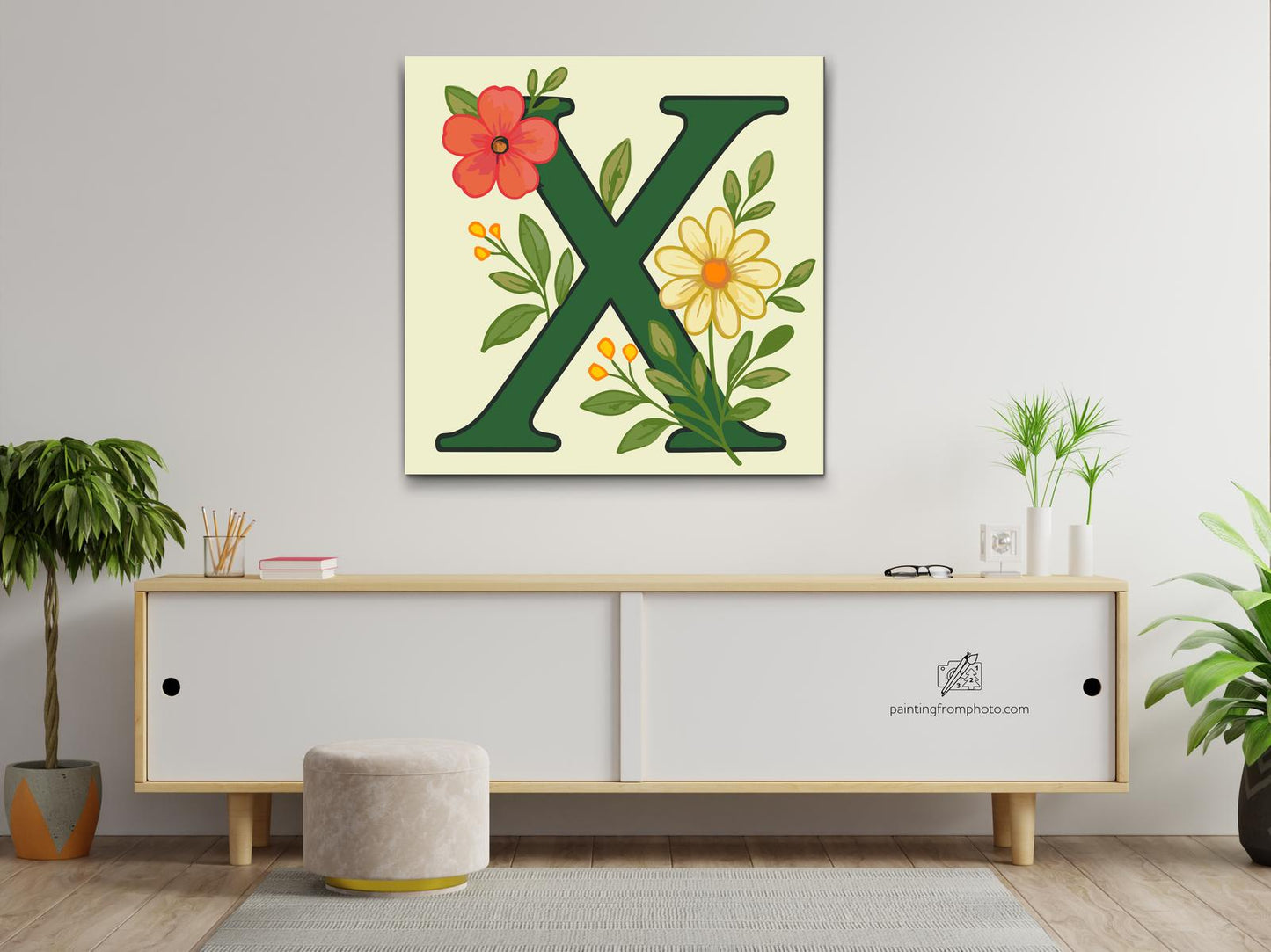 Paint by number - Bogstav X - Blomstermønster