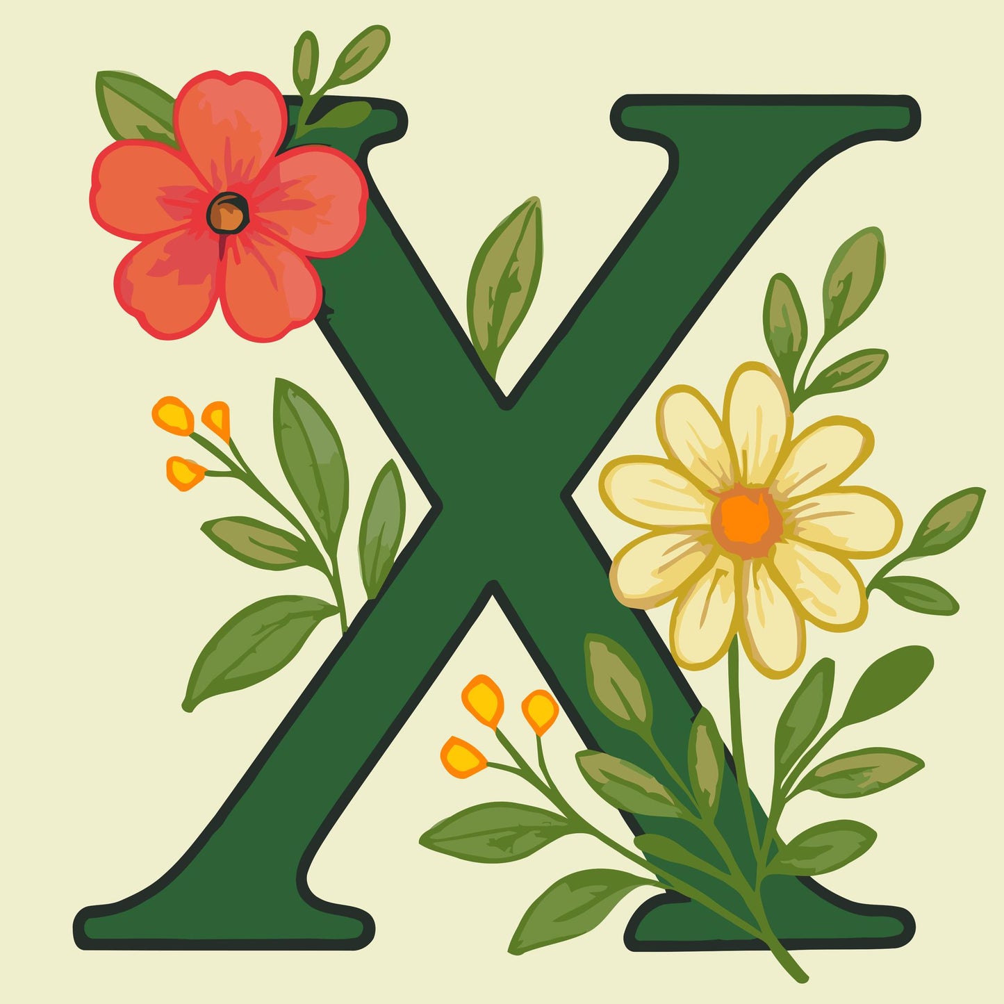 Paint by number - Bogstav X - Blomstermønster