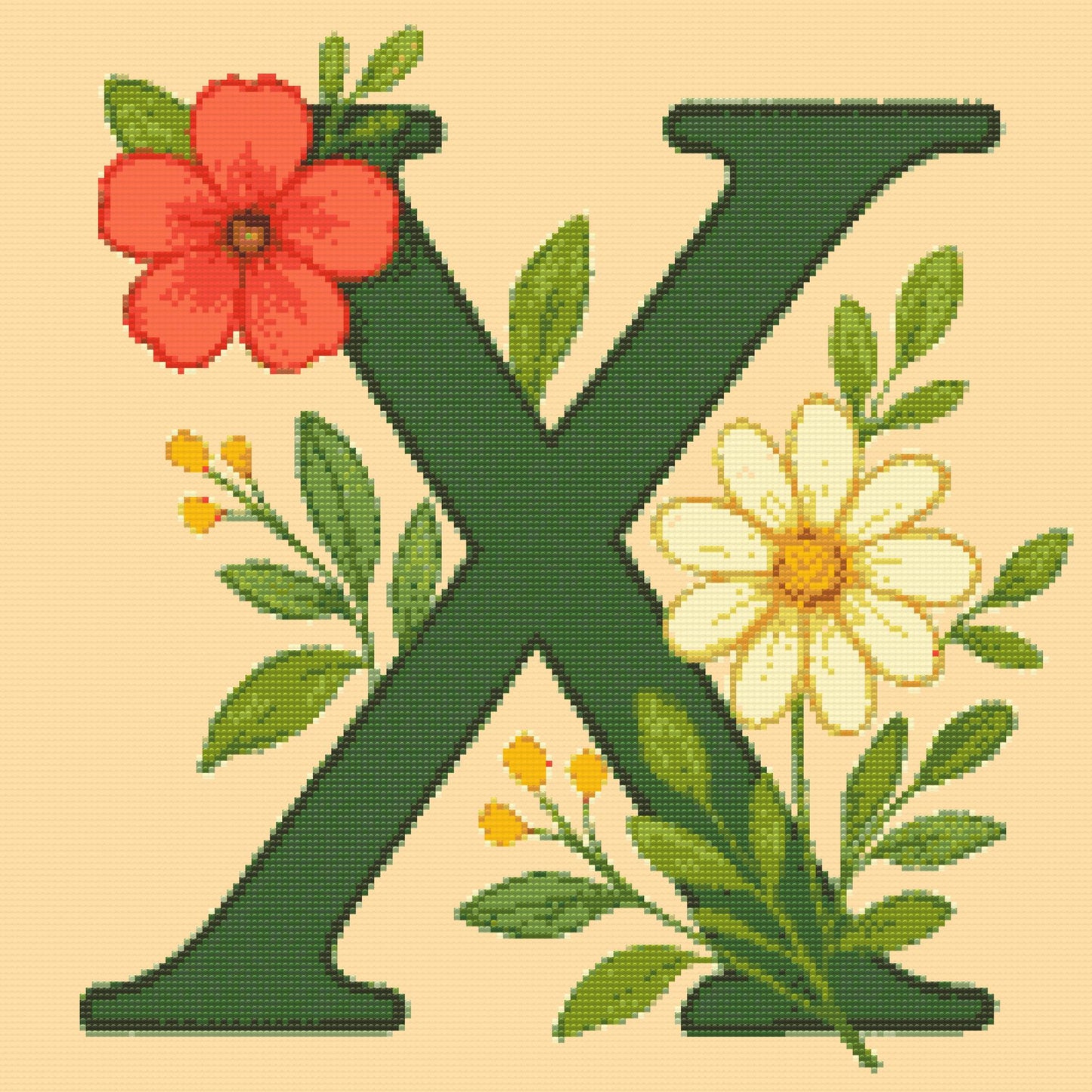 Diamond Paint - Bogstav X - Blomstermønster