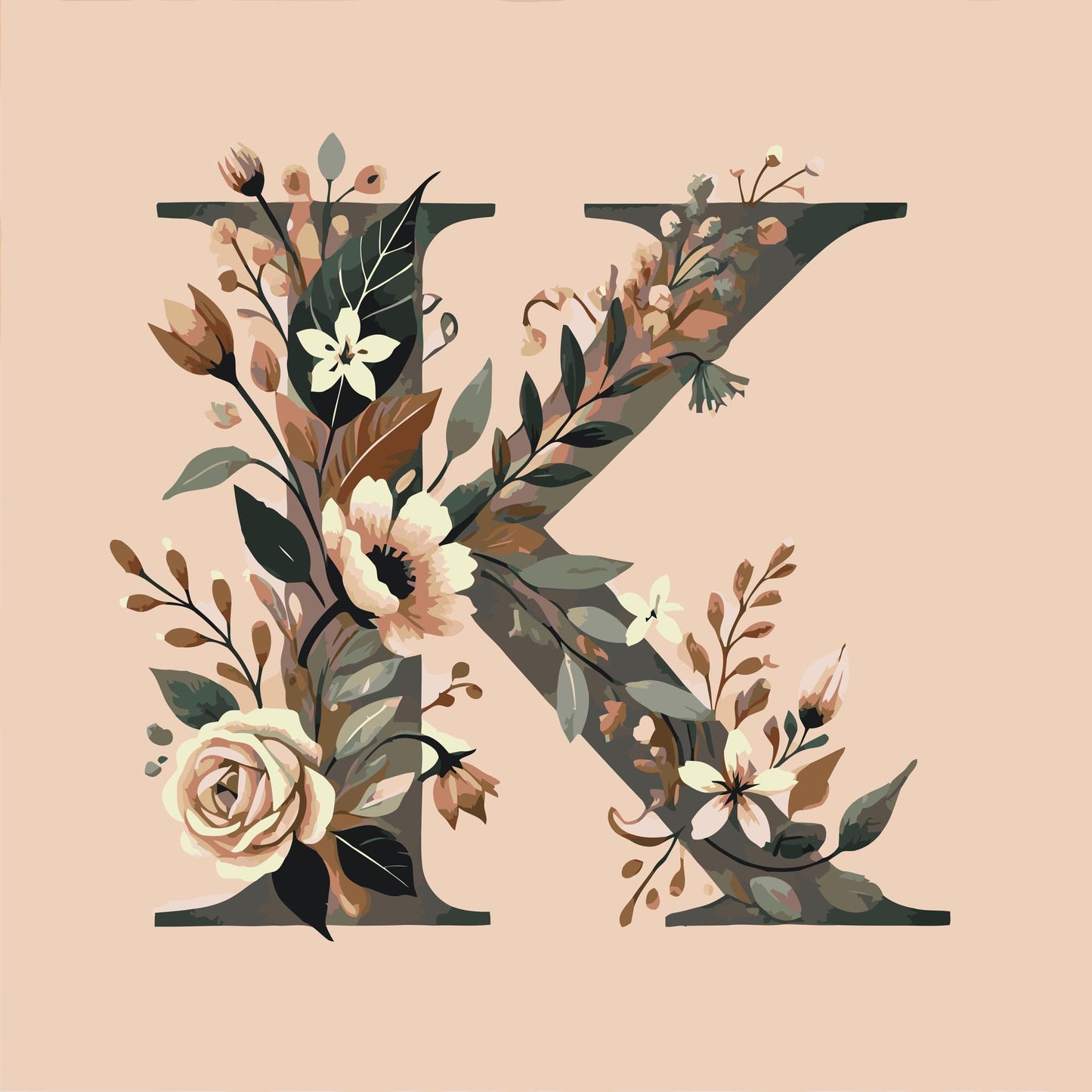 Paint by number - Bogstav K - Blomstermønster