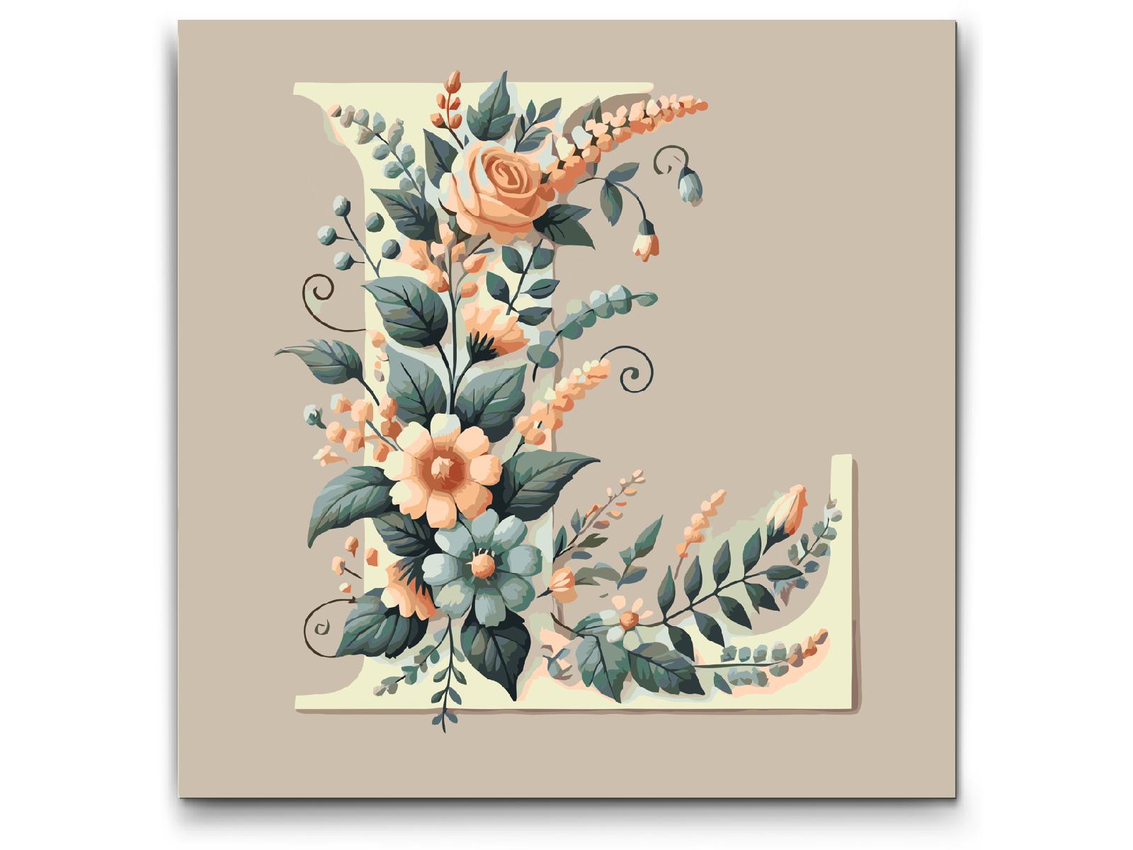 Paint by number - Bogstav L - Blomstermønster