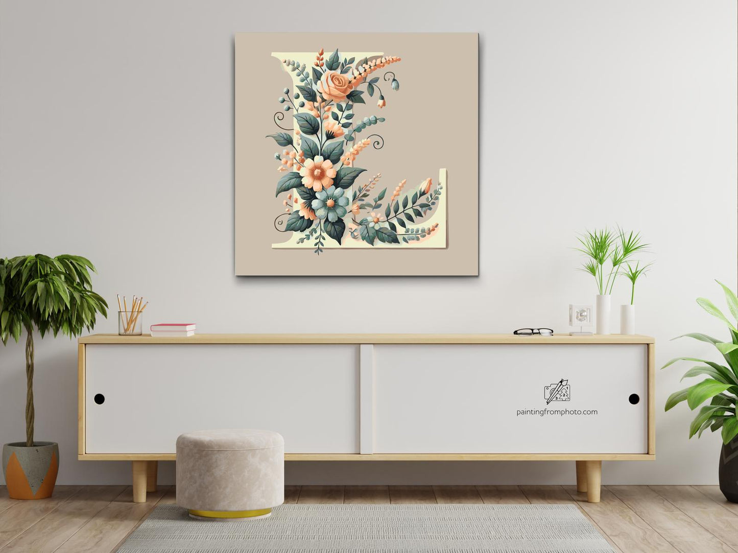 Paint by number - Bogstav L - Blomstermønster