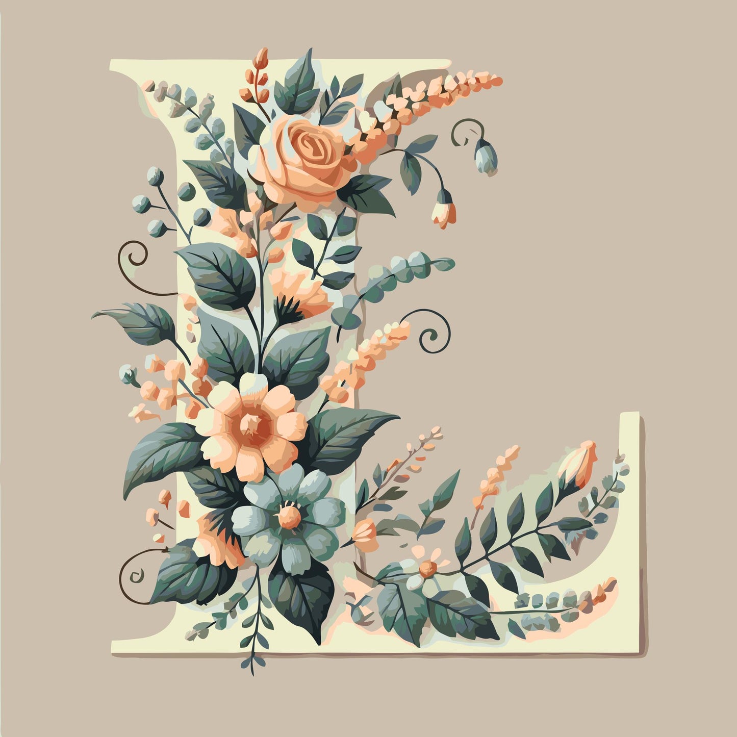 Paint by number - Bogstav L - Blomstermønster