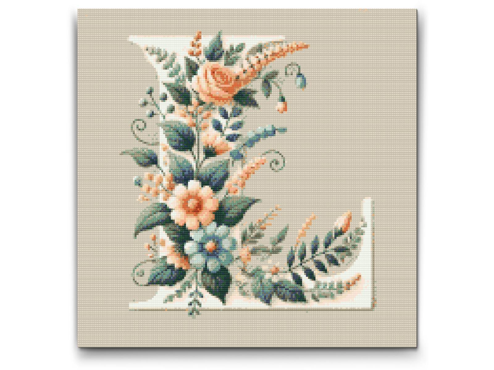 Diamond Paint - Bogstav L - Blomstermønster