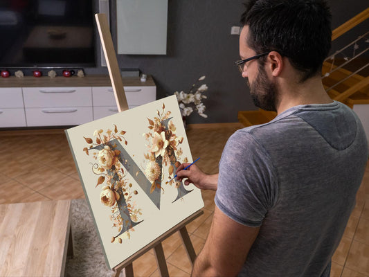Paint by number - Bogstav M - Blomstermønster