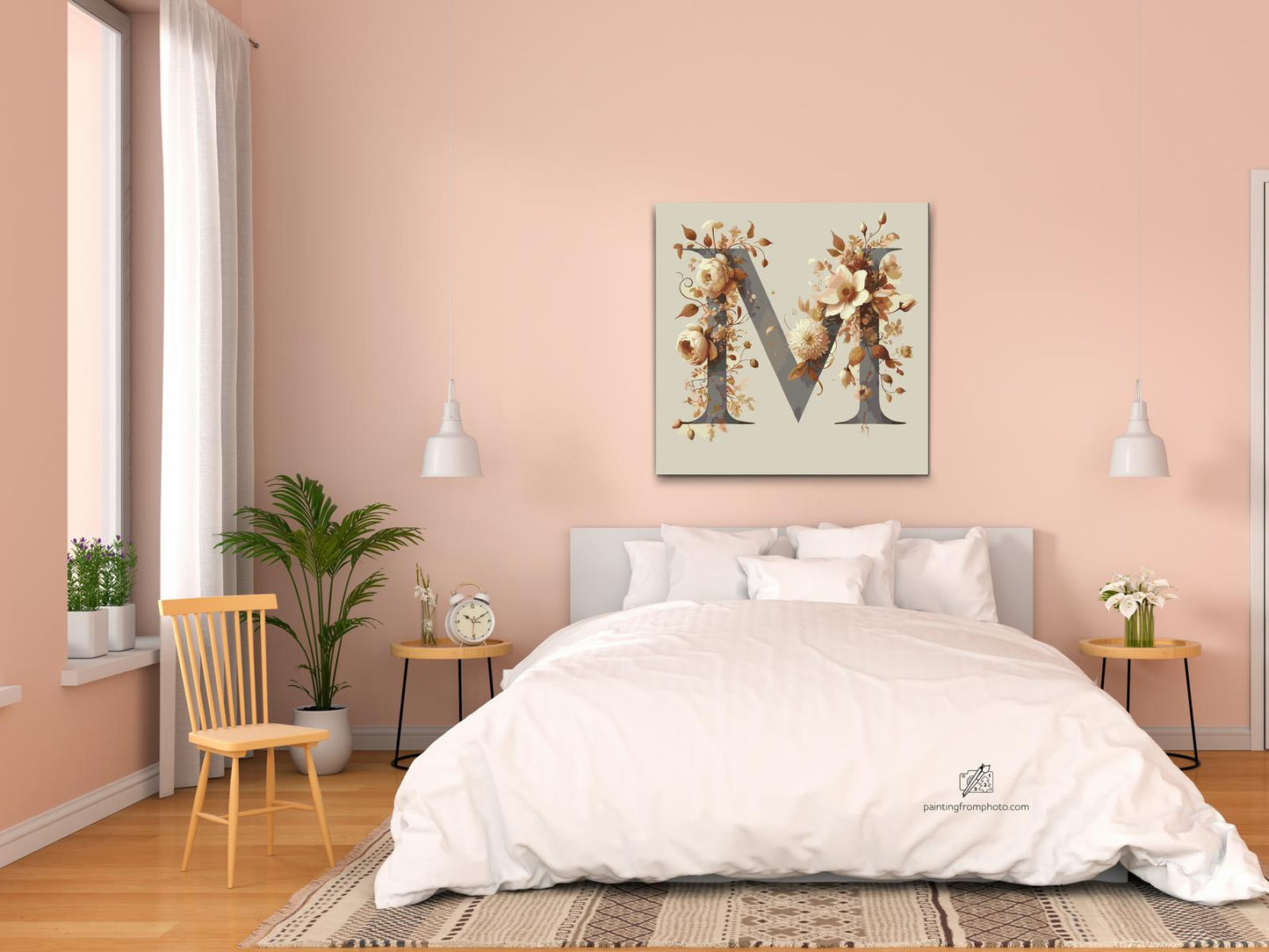 Paint by number - Bogstav M - Blomstermønster