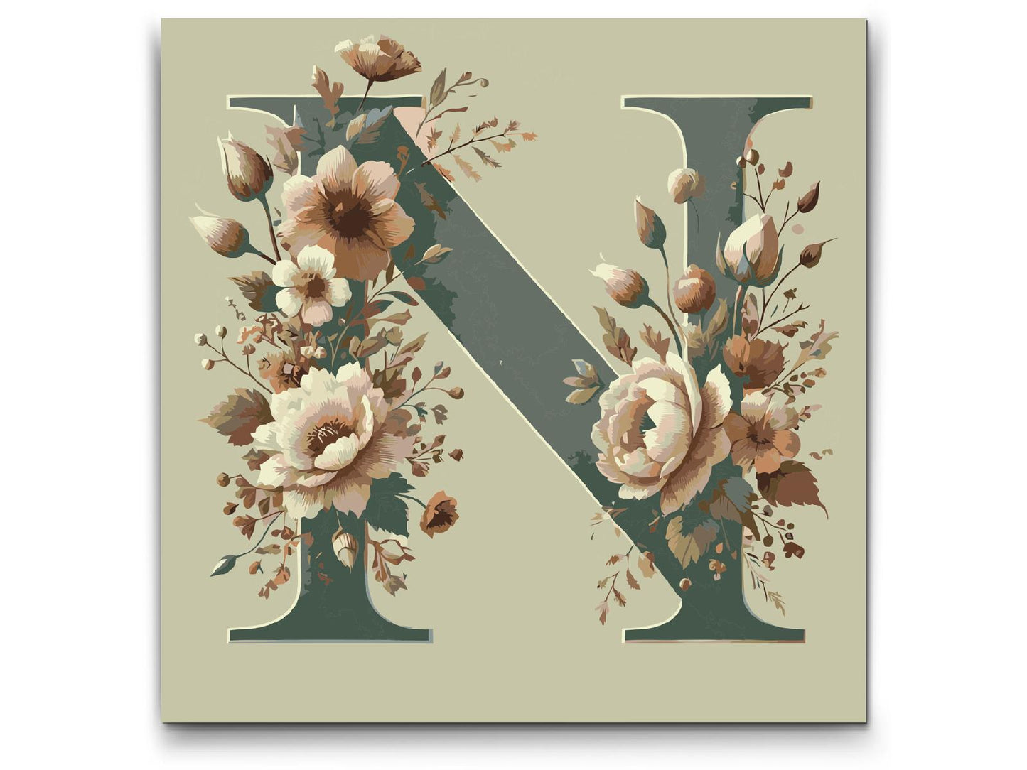 Paint by number - Bogstav N - Blomstermønster