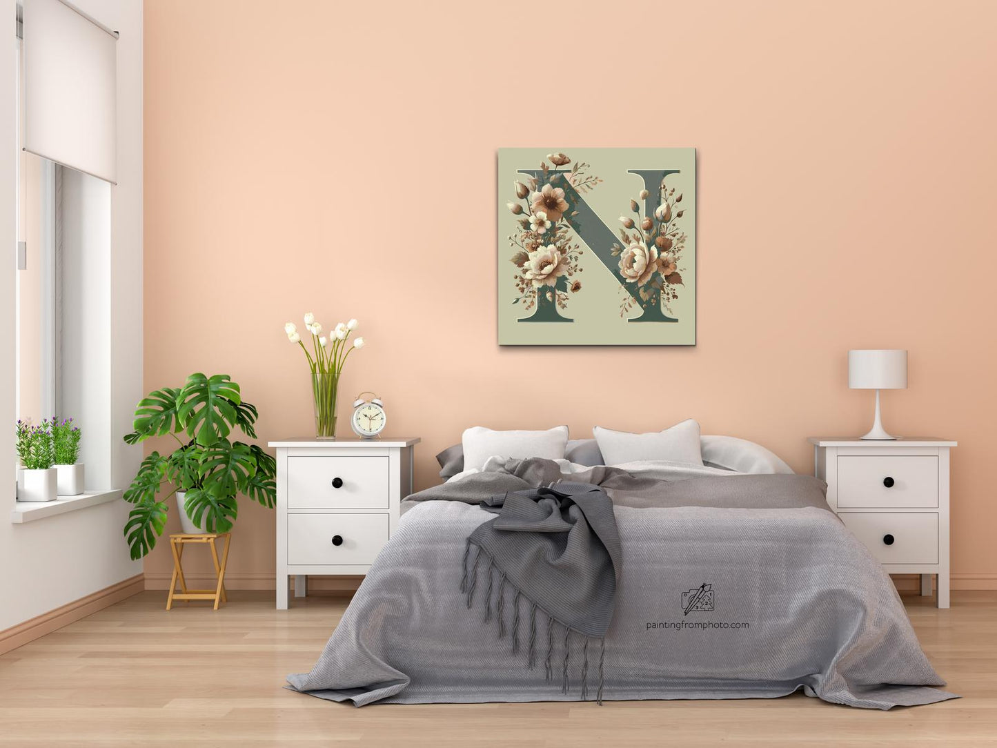 Paint by number - Bogstav N - Blomstermønster