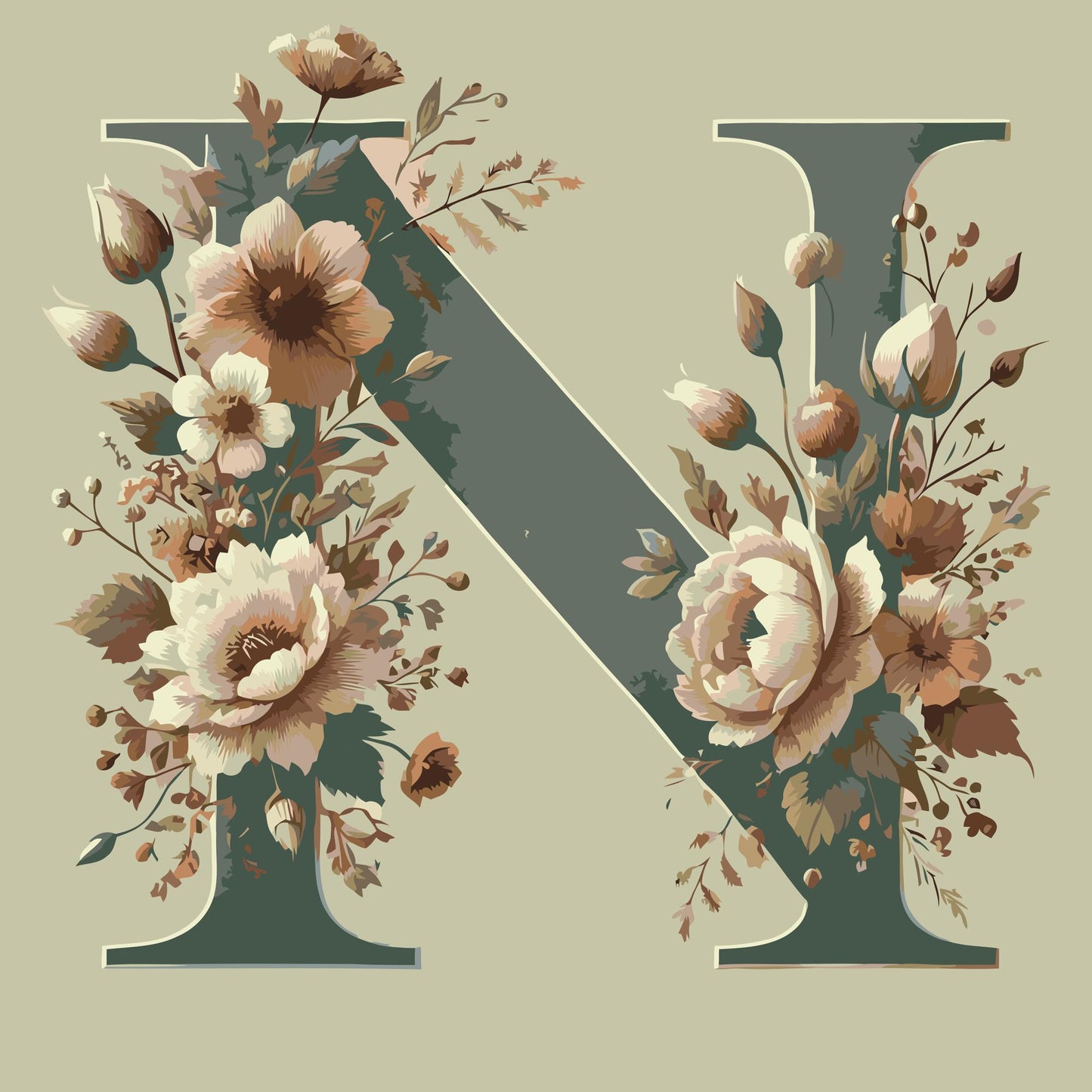 Paint by number - Bogstav N - Blomstermønster